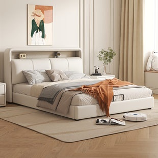 洛西亚白色奶油风软靠实木床，现代简约1.8米主卧双人床小户型婚床