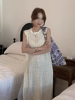 韩国chic夏季小众设计感镂空网格开叉毛边，针织罩衫背心连衣裙女