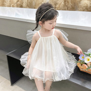 女童夏装吊带连衣裙2023湖州童装，一手儿童翅膀，公主裙宝宝纱裙
