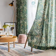 美式清新森系绿色植物窗帘日式田园风粗棉半遮光客厅卧室书房阳台