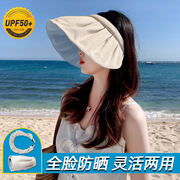防晒帽女夏季防紫外线，空顶遮阳帽太阳帽子，大檐遮脸可折叠贝壳夏天