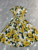欧美时尚女神d家同款棉布，印花黄玫瑰，短款衬衣大摆半身长裙套装