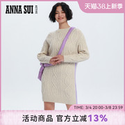 annasui安娜苏冬季中长款白色，麻花毛衣裙(毛，衣裙)宽松