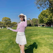 2023春季高尔夫粉紫色毛衣针织衫白色百褶短裙时尚运动套装