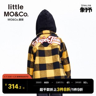 little moco童装春秋装儿童男童女童衬衫连帽外套格纹夹克薄款