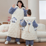 亲子装母女装冬季睡衣加绒加厚三层夹棉法兰绒儿童家居服套装厚款