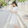 夏天女(夏天女)2023短袖雪纺白色连衣裙夏季法式初恋气质小个子仙女裙
