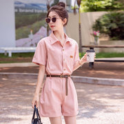上市中腰棉布主推夏季粉色工装连体，短裤送腰带