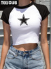 y2kstarcroptoptshirt夏季时尚，个性五角星露脐装t恤短装女