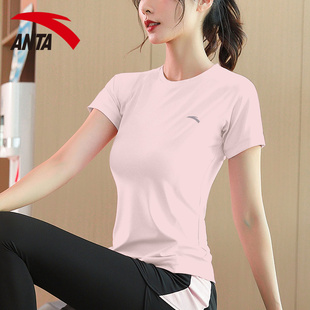 安踏短袖T恤女装夏装跑步健身运动服女士瑜伽普拉提修身速干上衣