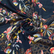 杭州宽门幅01双绉真丝，黑色碎花印花连衣裙布料，桑蚕丝绸衬衫面料