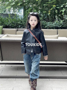 toukids儿童小皮衣，外套女童春装皮夹克棒球，服春秋款2024男童