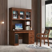 实木书桌小孩房电脑桌带书柜连体组合现代简约书架橡胶木直角