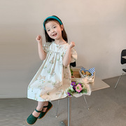 2023夏装儿童印花公主裙子韩版女童小兔子连衣裙宝宝洋气长裙
