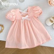 巴梵欧1岁宝宝裙子夏款纯棉，婴儿公主裙，a类透气泡泡袖粉色连衣裙