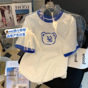 胖mm加肥加大码，300斤撞色短袖t恤女夏装，韩版宽松200斤半袖上衣服