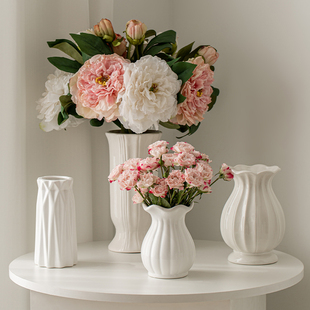 白色花瓶陶瓷摆件客厅插花高级感轻奢法式复古玫瑰积木乐高花束小
