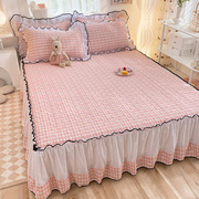 床裙公主风夹棉床单，单件裙边粉色花边，女生床笠床盖三件套防滑
