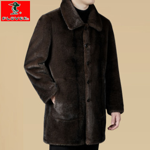 冬季海宁羊剪绒皮草仿水貂绒中长款大衣两面穿皮毛一体男士厚外套