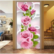 纯手工十字绣成品花开富贵甜蜜玫瑰竖版客厅卧室玄关挂画