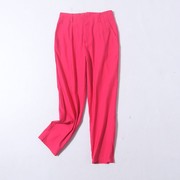 e17-1女装外贸高腰弹力铅笔裤，时尚红色系，显瘦九分裤休闲裤
