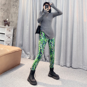 欧美打底裤女外穿时尚个性印花高弹力(高弹力，)2024年薄款绿色瑜伽裤长裤子