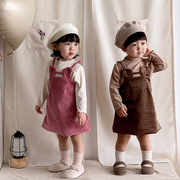 新生女婴童裙子两件套周岁礼服外出兔子可爱韩耳朵吊带连衣裙套装