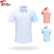 高尔夫球男士短袖t恤polo翻领，衫运动休闲撞色白蓝桔色上衣服装