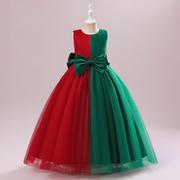 2024外贸圣诞儿童礼服表演裙子女红绿拼色连衣裙无袖演出服长裙
