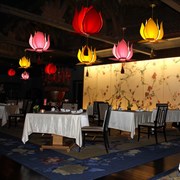 新中式莲花吊灯仿古客栈，u餐厅创意茶楼，古典灯笼荷花布艺灯饰