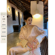 大Eees 瓷肌 新中式轻国风禅意茶服套装复古双色织锦系带两件套女