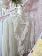 古着复古日制vintage日系少女法式纯色可爱大翻领雪纺长袖衬衫9