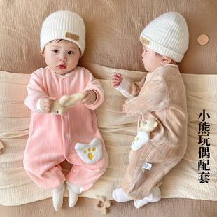 婴儿衣服秋冬连体衣，加绒加厚保暖外出男女宝宝，冬季哈衣新生儿冬装