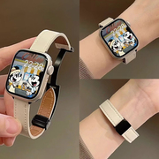 适用苹果手表iwatch9手表带iwatchs8表带applewatchse替换带watch7/6/5/4秋冬皮质女生s9s8s7se创意小众表带