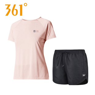 361套装女运动服夏季速干衣，短袖t恤半袖，短裤五分裤361度健身跑步