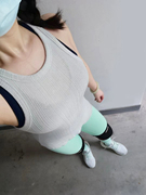 坑条显胸大 欧美纯色白色浅青色长款背心女生 健身瑜伽运动服上衣