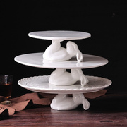 高档创意陶瓷可爱兔子蛋糕托盘喝茶架盘婚庆家用现代装饰下午