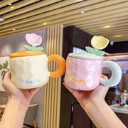 小清新花朵陶瓷杯个人专用茶杯家用创意可爱精致水杯，带勺子设计感