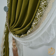 复古轻奢绒布绿色丝绒刺绣法式蕾丝欧式卧室遮光客厅高档窗帘美式