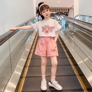 女童夏季套装2024韩版时髦网红中大童短袖上衣时尚洋气两件套