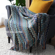 mumi波西米亚装饰毯夏季针织，毛线毯(毛线毯)孔雀绿，沙发毯空调毯ins毯