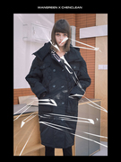 WxC原创小众设计感 黑色抗风绗棉双排扣棉服大衣