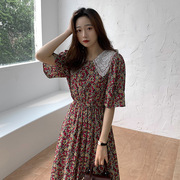 2020夏装韩国名媛娃娃，领超仙森系中长款连衣裙