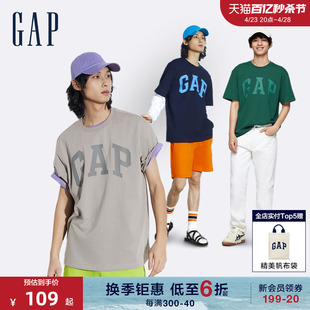 gap男装2024春夏撞色logo简约基础，款圆领纯棉，短袖t恤465796