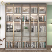现代简约网红玻璃门书柜一体整墙轻奢实木客厅书房组合书架置物柜