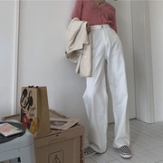 白色牛仔裤女2023年春季高腰，宽松直筒裤垂感休闲裤，阔腿长裤潮