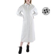 victoria beckham女式棉缎条纹衬衫连衣裙 - 米白色/海军蓝 美