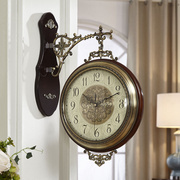 美式钟表客厅创意艺术双面钟高端表挂墙装饰吊钟家用侧壁钟石英钟