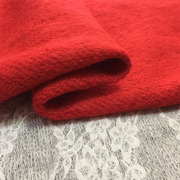 欧美立体圈圈羊毛布料松结构，大红色针织进口服装纯色印染混纺面料
