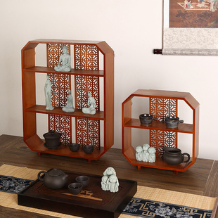 中式小型桌面博古架展示架壁挂，墙上紫砂壶茶具收纳架多宝阁置物架